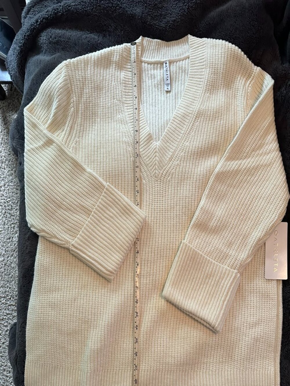 Athleta - Shasta V-Neck Sweater - Ivory - Wool blend - Size XL